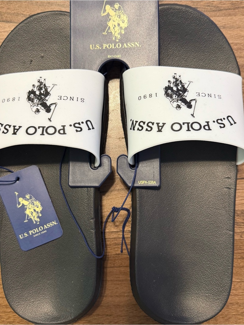 U.S. Polo Assn. Black and White Logo Slide Sandals